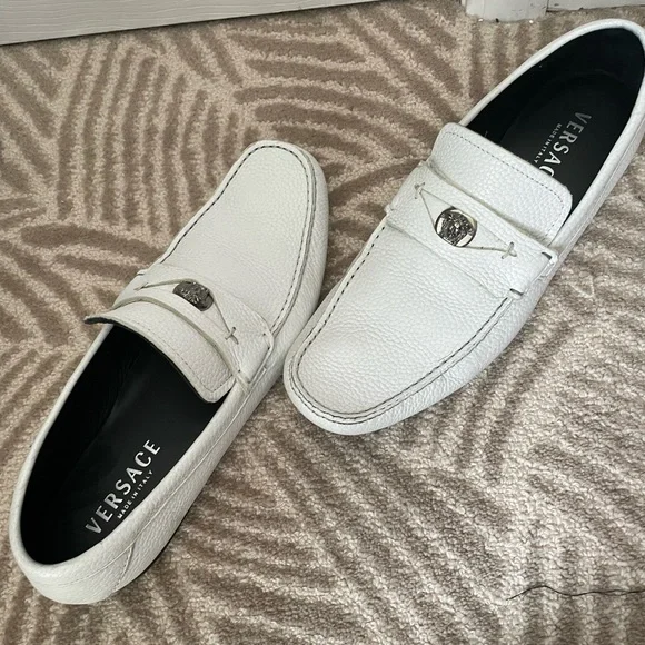 Versace | Shoes | Versace White Leather Slipon Loafers 